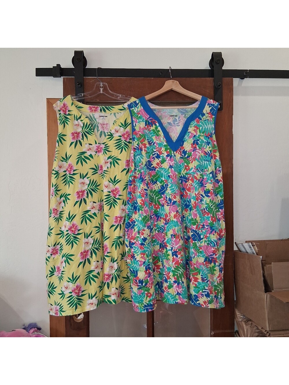 Lot 2 Lands End 3X 24W 26W Cotton Swim Coverup Dress Floral Tropical Pockets